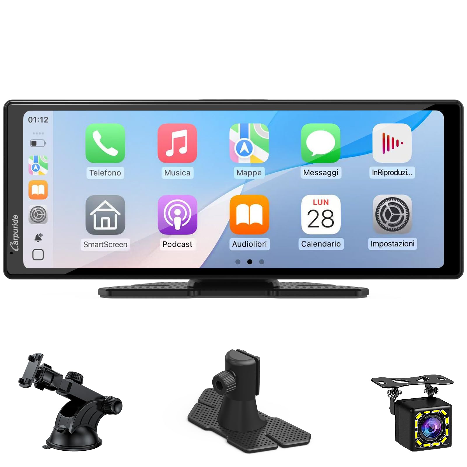 CARPURIDE V92R - Schermo portatile per carplay wireless e Android Auto, touch screen HD da 10,26 pollici, 1080p, con telecamera di backup 720p, BT 5.0, supporto Mirror Link per camion e camper