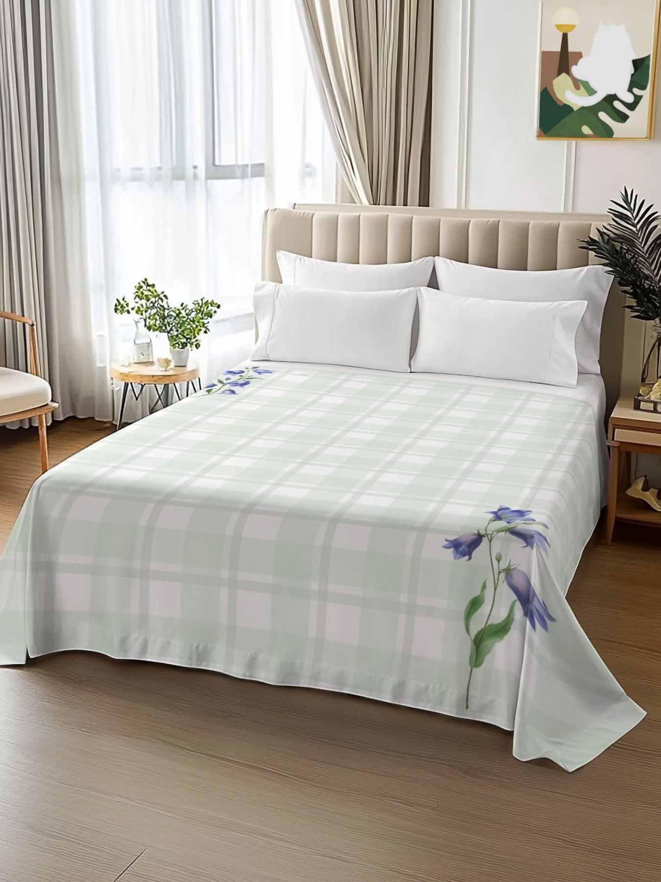 Full Size Flat Sheet Only,Modern Light Green Buffalo Plaid Soft Top Bed Sheets Breathable Bedding Sheet Spring Bellow Grass Microfiber Hotel Luxury Top Sheets