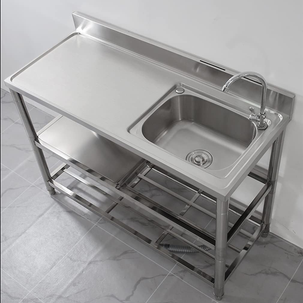TAXXII Stainless Steel Freestanding Wash Basin with Faucet for Commercial Kitchen Garage Restaurant Laundry Room Single Sink Outdoor Use