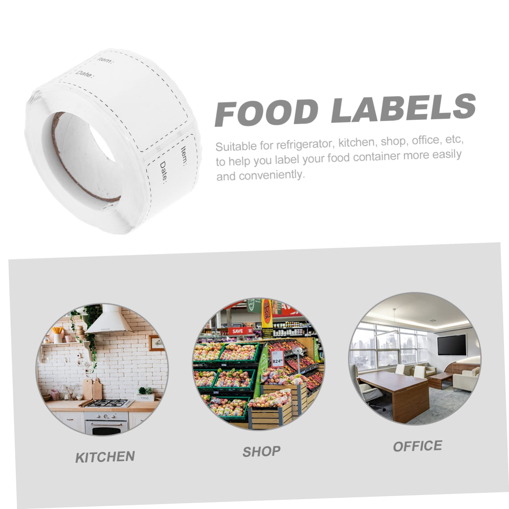 MUCKLILY 1 Roll Food Labels Kitchen Labels Freezer Labels to Write on Sticker Labels to Write on Canning Labels Impresora De Sticker Freezer Stickers Food Storage Sticker Paper White