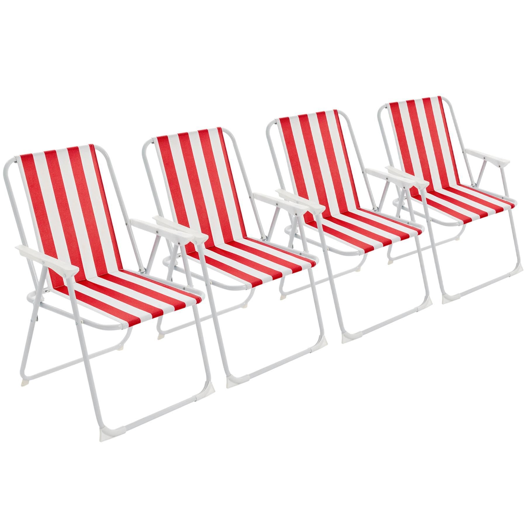 Harbour Housewares Chaises Pliantes en métal Plage - Camping en Plein air de Pique-Nique en Toile Fauteuil - Red Stripe - Lot de 4