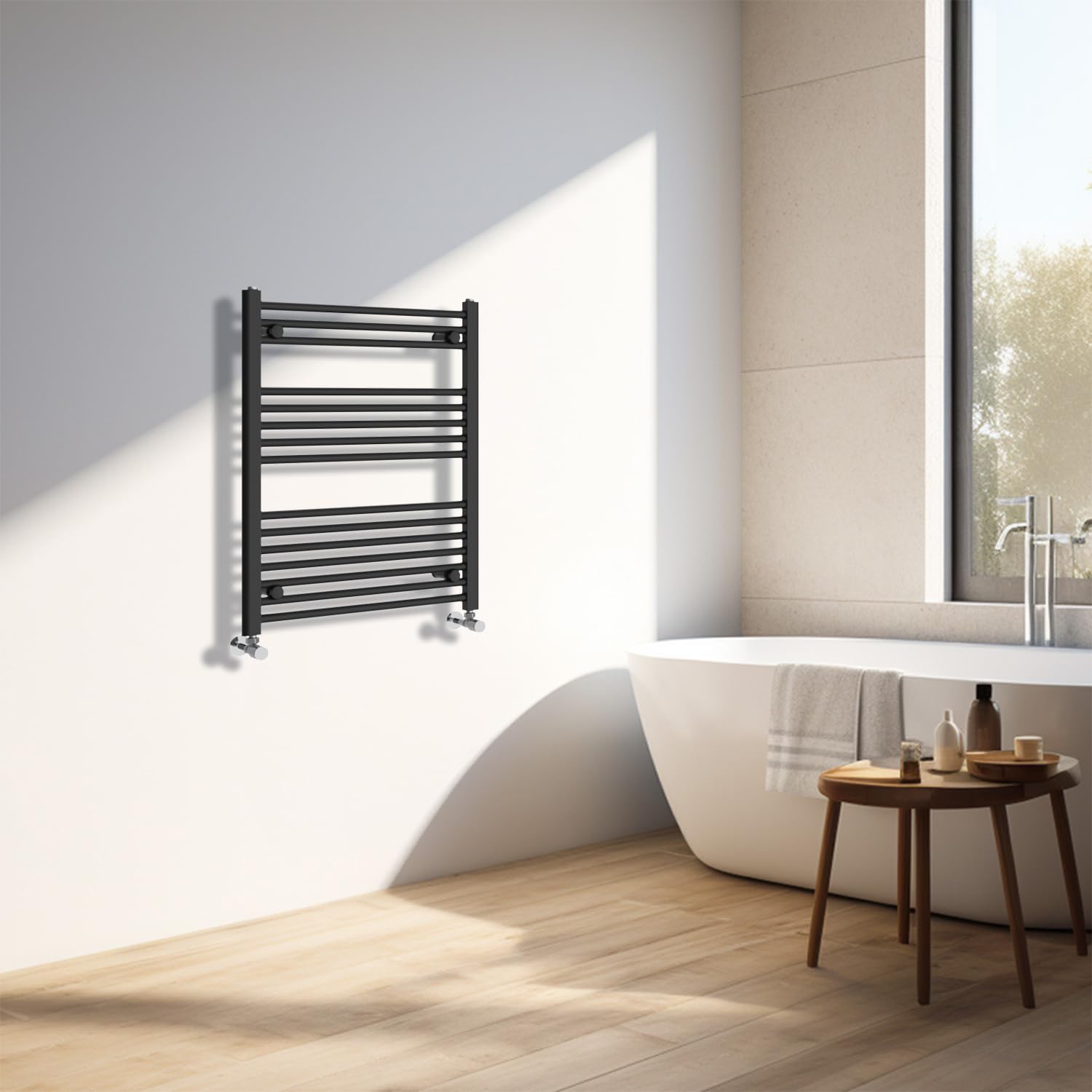 Nrg Black Heated Towel Rail Straight Designer Bathroom Radiator - 800×600Mm