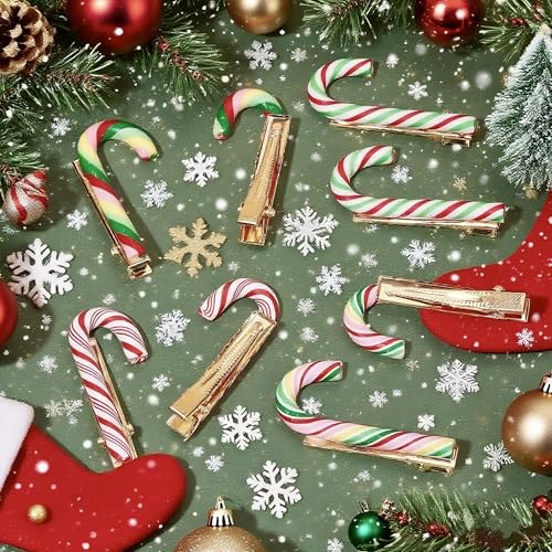 Pinzas de cabello navideñas 8 pcs bastones de caramelo miniatura 3