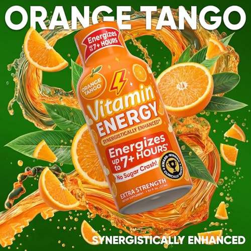 Image of Vitamin Energy Orange Tango Extra Strength Energy Shot, 10 Pack - Up to 7 Hrs, 260mg Natural Caffeine, Zero Sugar - Green Tea Extract, Immune Support, B12 B6 Niacin, 1.93 fl oz, Keto Vegan