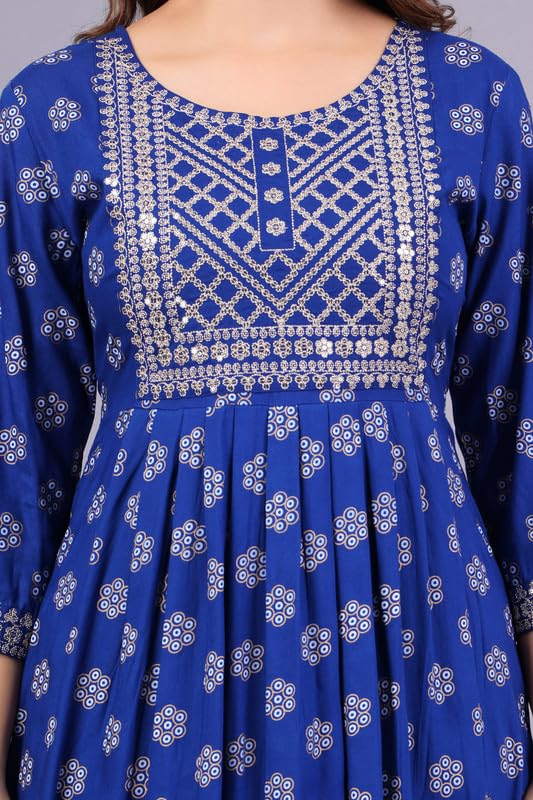 Image of NEW4U Women's Sequin Zari Embroidery Printed Naira Cut Kurti