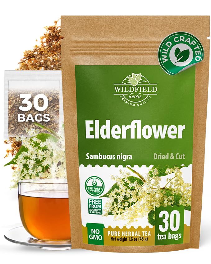 Image of 30 Bags Elderflower Herbal Tea (Sambucus Nigra) - 30 Count 1.5g Bags Dried Elder Flowers Herb Tea