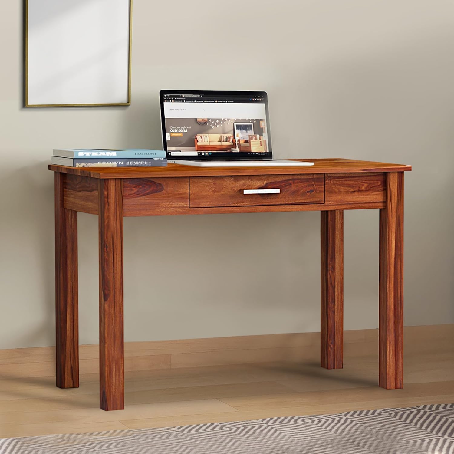 HARISHU HANDICRAFT Sheesham Wood Study Table with Drawer Storage Solid Wood Writing Table Computer Desk for Home Office Li...