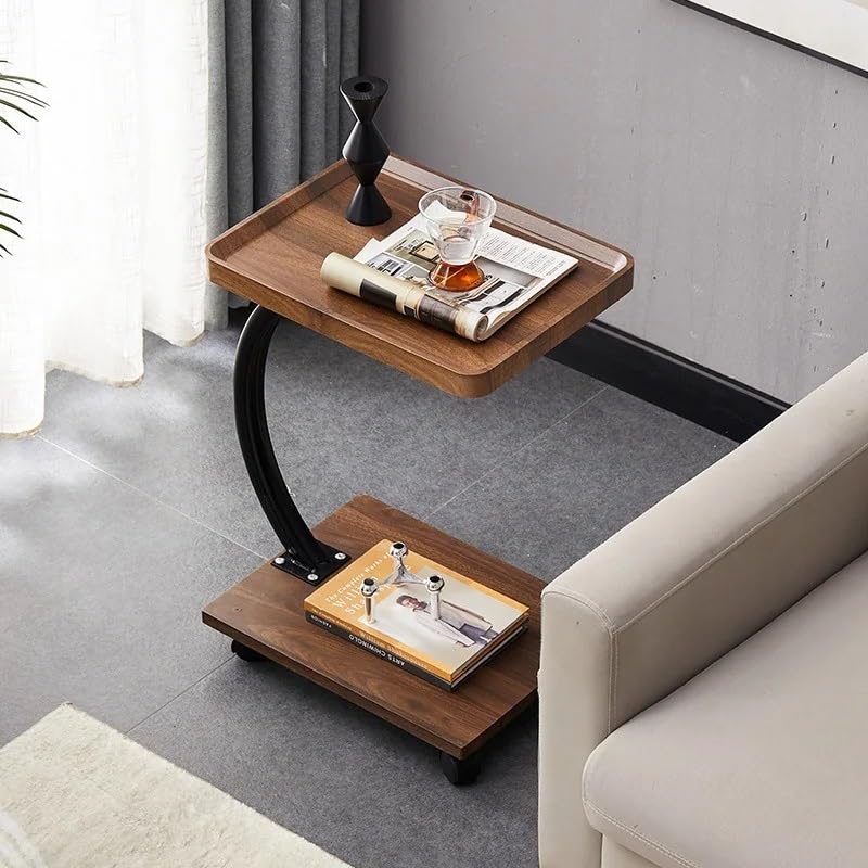 HOMCOM bijzettafel, nachtkastje, smal design, met stoffen vak, staal, donkerbruin, zwart, 49 x 19 x 55 cm