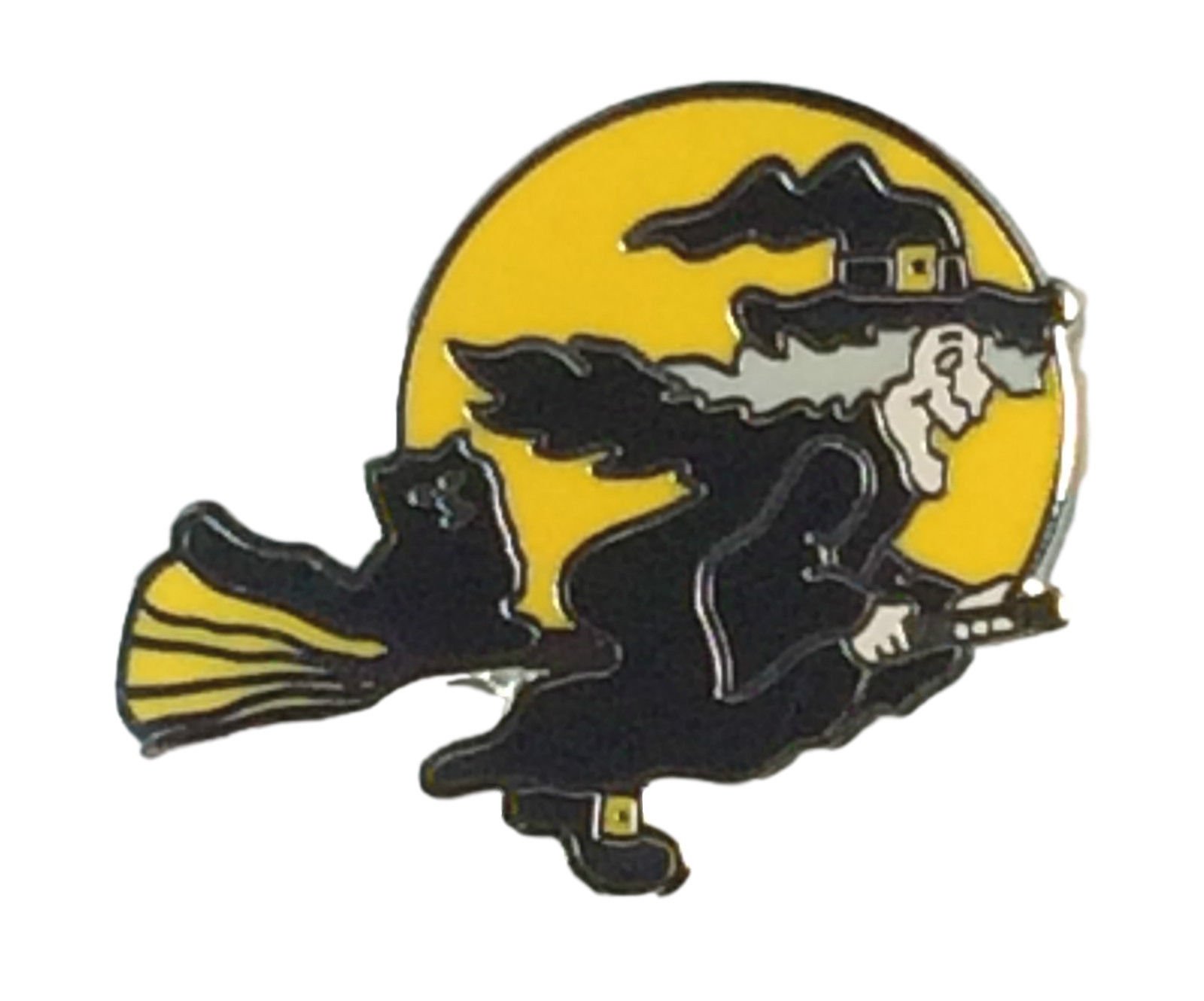 WITCH ON A BROOM ENAMEL LAPEL PIN BADGE