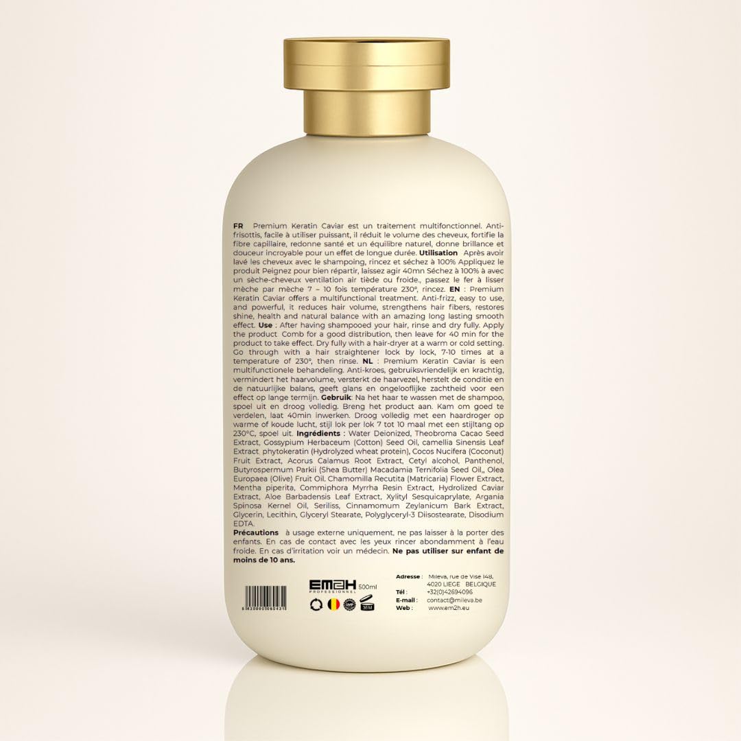 Premium Keratin Caviar Kit de Lissage Brésilien 500 ml – Activ Shampoo + Revitaliz System – Soin Lissant Réparateur pour Cheveux Abîmés, Colorés et Décolorés