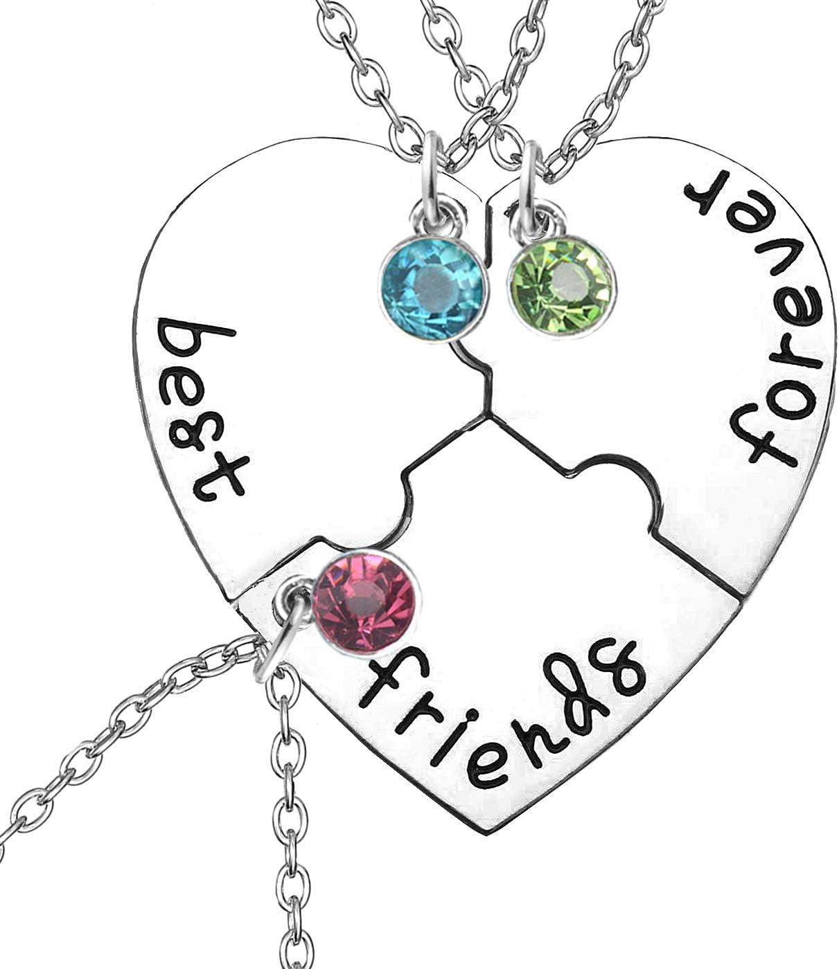 TISDAStainless Steel Best Friends Forever and Ever Friendship Necklaces Set for 3,4 with Shiny Crystal on Puzzle Heart Pendants