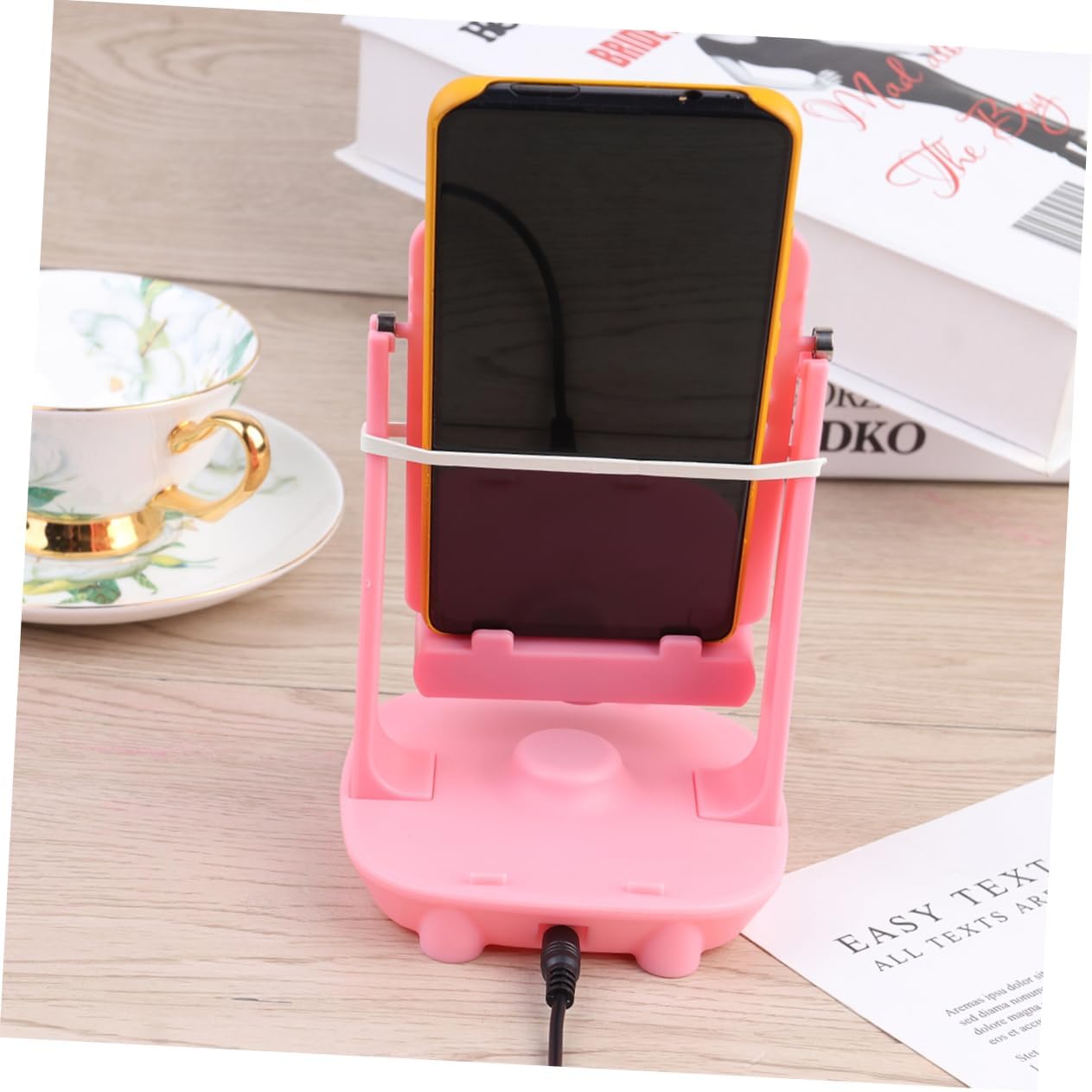 Brush Stepper Holder with Mute Function USB-Powered Dual Device Rocker Bearing Pedometer for Step Durable Pink