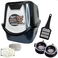 Caixa de areia para Gatos Toalete Black Petliz Banheiro Bandeja Sanitário Higiênico Facil Limpeza com Comedouros e Pá