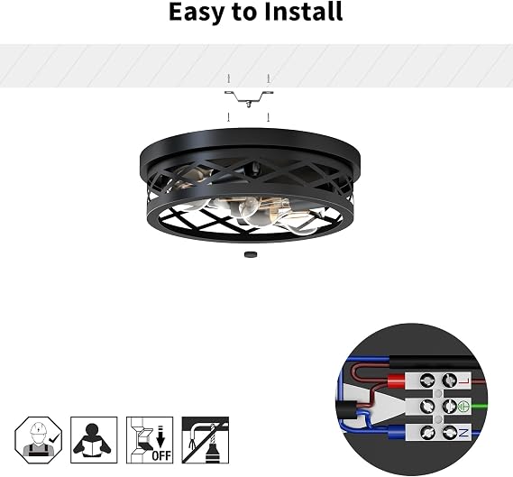 LVWIT Industrial Lights,Kitchen Lights Ceiling,Flush Mount Ceiling Light Fixture,4 Way Black Ceiling Lights Living Room with E27,Rustic Ceiling Lights for Hallway(NO Bulb)