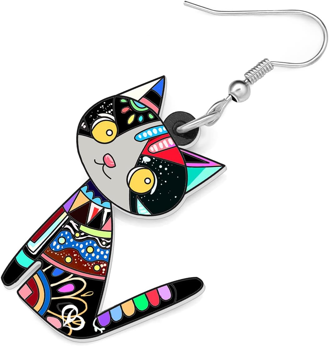 Acrylic Drop Cat Earrings Pets Funny Design 7 Color Lovely Gift For Girl Women By The Bonsny - Image 4
