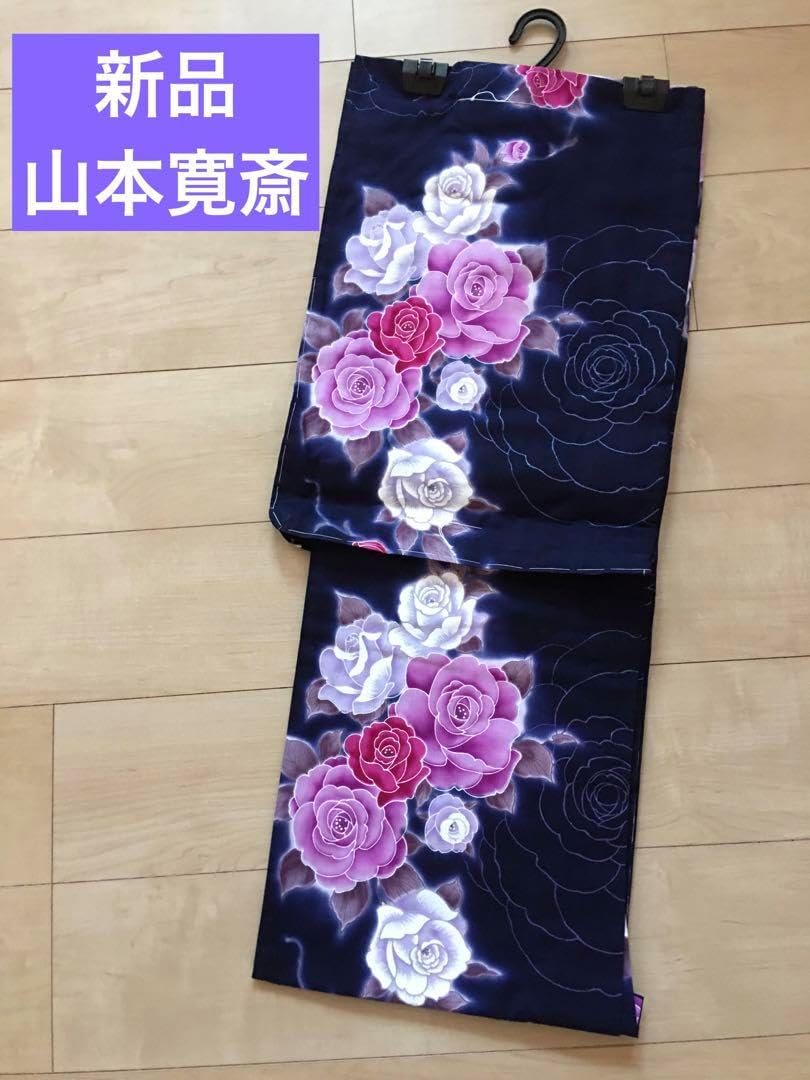 ブランド浴衣 ラメ紺色KANSAI とても美しい紺色に浮き立つ花柄 身丈165