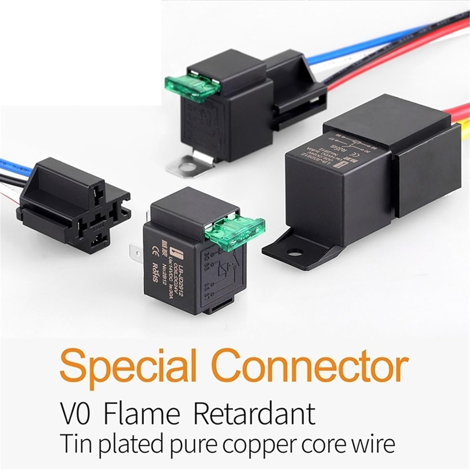 10pcs Car Relay 12V24V High Current 4 Feet 5 Feet 80A Car with Plug-in Relay(No Hook(4p 12V-30A))