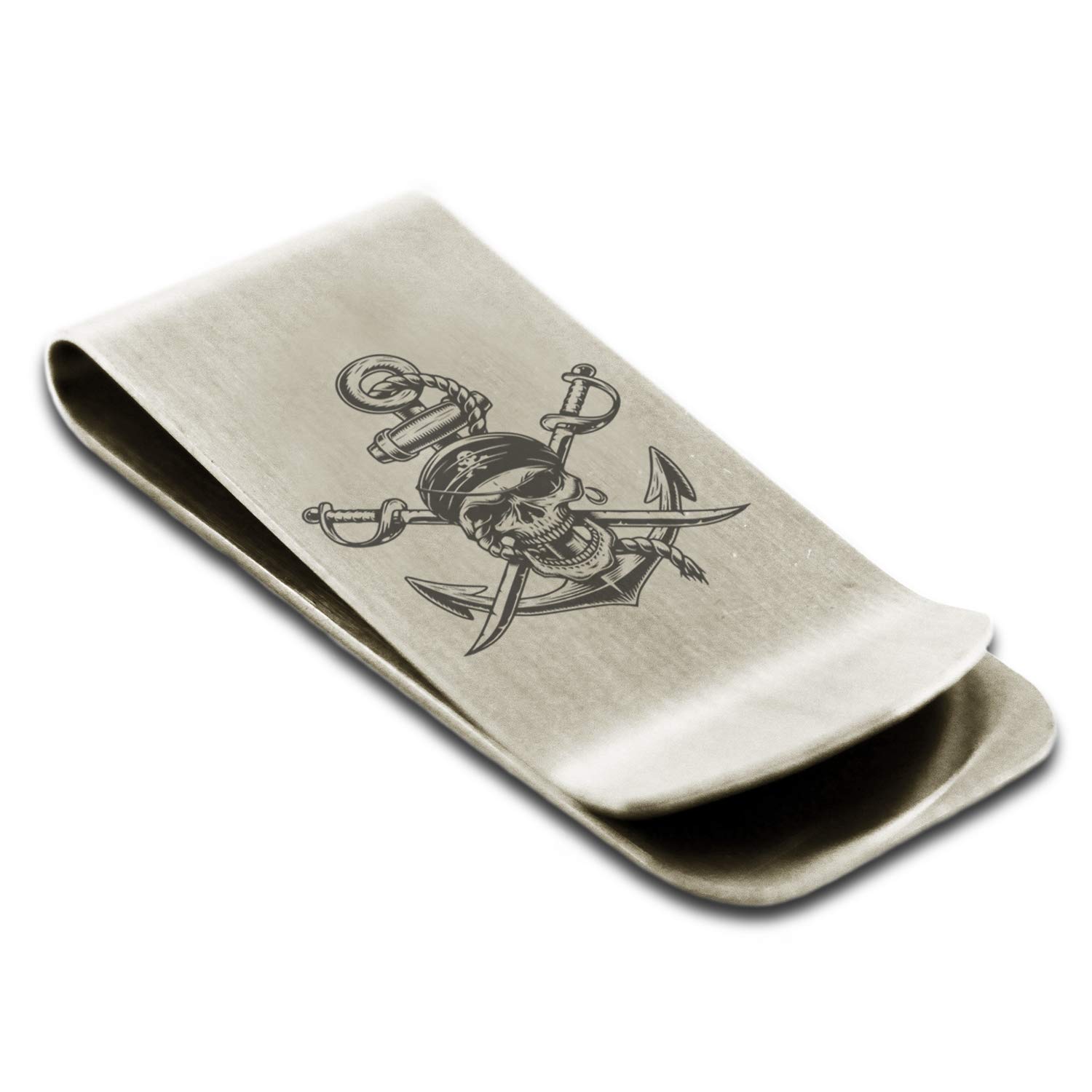 Tioneer Stainless Steel Pirate Skull Anchor & Cross Swords Money Clip Credit Card Holder