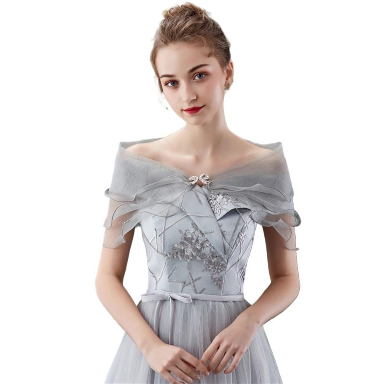 Etole Femme Chic Mariage Châle de mariée Bretelles Amovibles Robe de soirée de Mariage châle en Tulle Mariage(Gray)