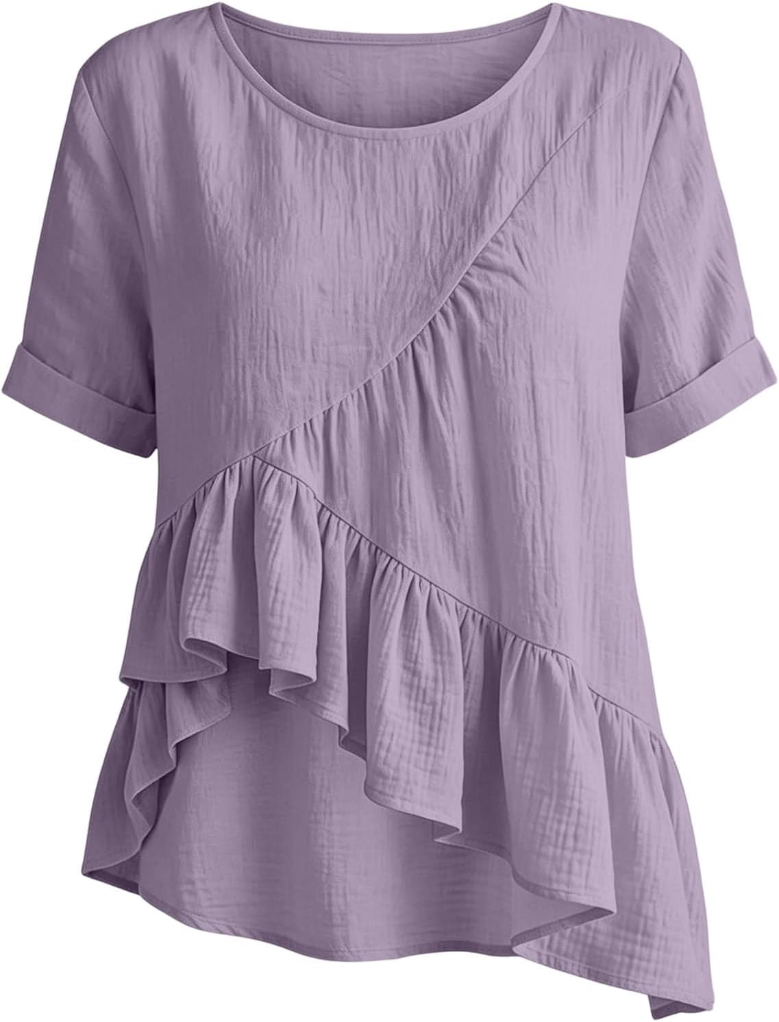 Women's Tops Asymmetrical Ruffled Cropped Shirts Cotton Linen Short-Sleeve Shirt Breathable Wicking Cute Casual Blouse