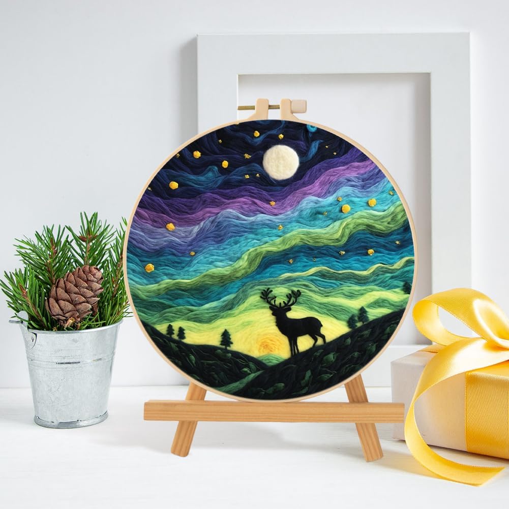EUBUY Needle Felting Kits Beginners, Needle Felting Picture Kits Natural Landscape DIY Wool Felting Starter Kit with Felt Needle, Picture Frame, Foam Pad, Felt Cloth, Instructions