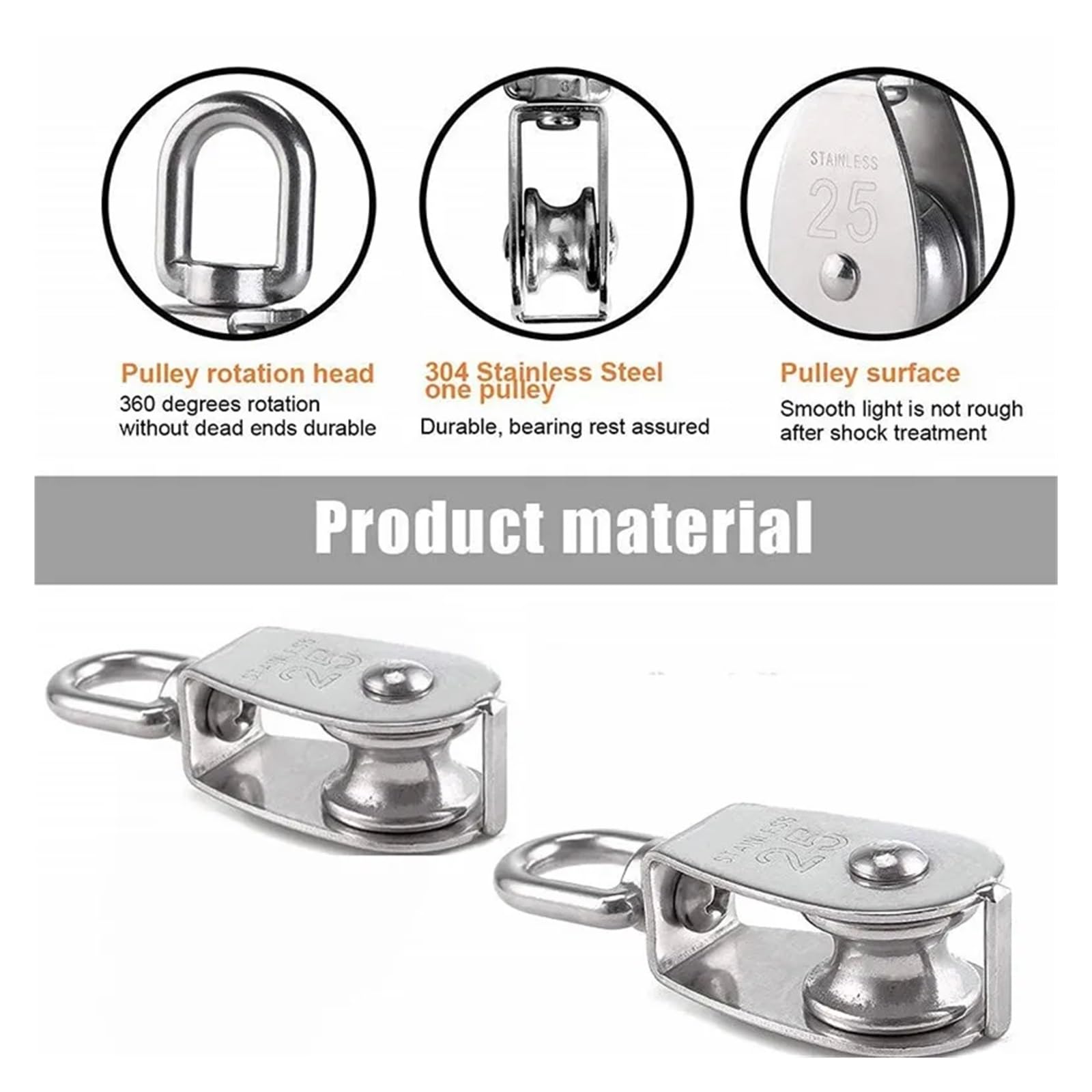 ZHGUIMING Bloques de polea for grúa de cable de acero inoxidable, bloque de polea simple de elevación, grúas for exteriores, eslabones giratorios, gancho colgante, rueda de remolque de alambre(10PCS,M