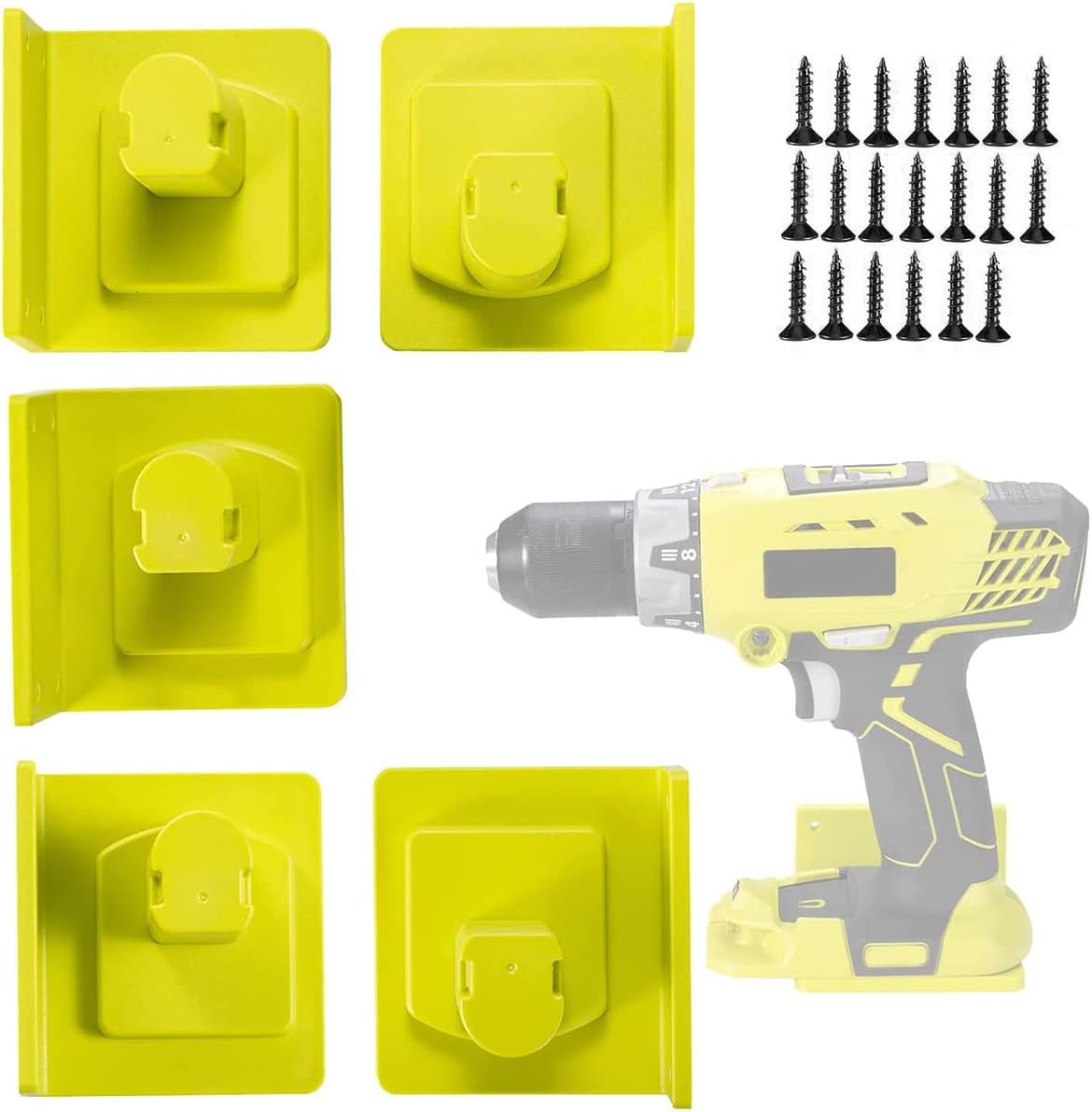5 Packs Tool Mount Holder Plastic Electric Tool Battery Dock Holder for 18V Battery Tool Heavy Duty Power Tool Hanger with Screws for Workshop Garage