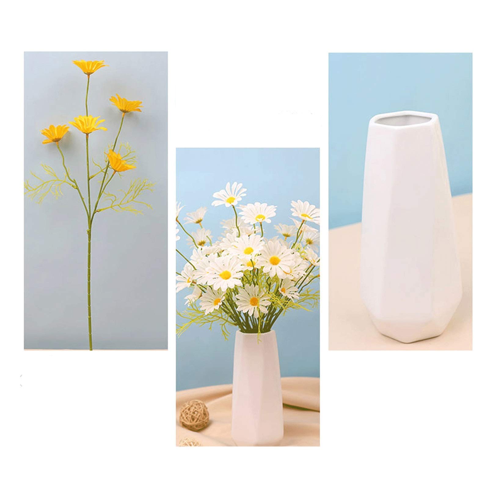 Künstliche Blumen und Vase, Elegante Sträuße aus künstlichen Seidenblumen mit Keramik für die Tischdekoration im Wohnzimmer
