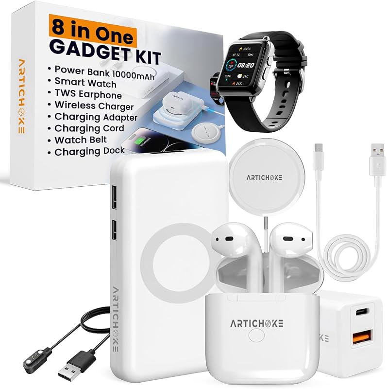 Artichoke 6 in 1 Accessories Gift Set Power Bank 5000 Smart Watch TWS Earphones Accessories Birthday Gifts Boyfriend Tech Gadgets Regalos para Hombre Travel Men Women Him Her