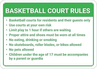 Zeasdacu Basketball Court Rules Sign 8"x12" Rust-Free Aluminum, pre-drilled Holes, Weather-Resistant. for Home/Office, Outlines Rules, Easy to Mount.