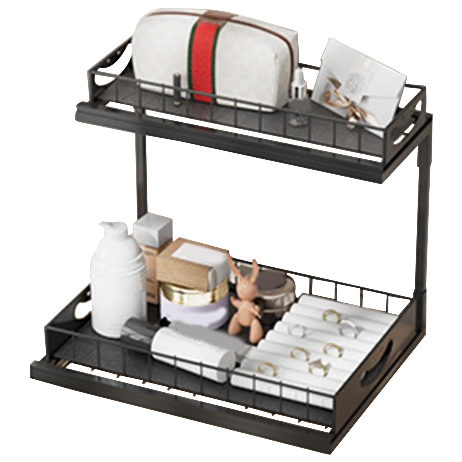 Organisateur sous lavabo en métal doré pour rangement de salle de bain et cuisine