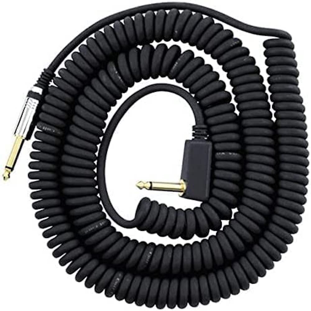 VOX VCC090BK Vintage Coiled Guitar Cable - 29.5ft, Straight to Right Angle, 1/4" TS Male, Black