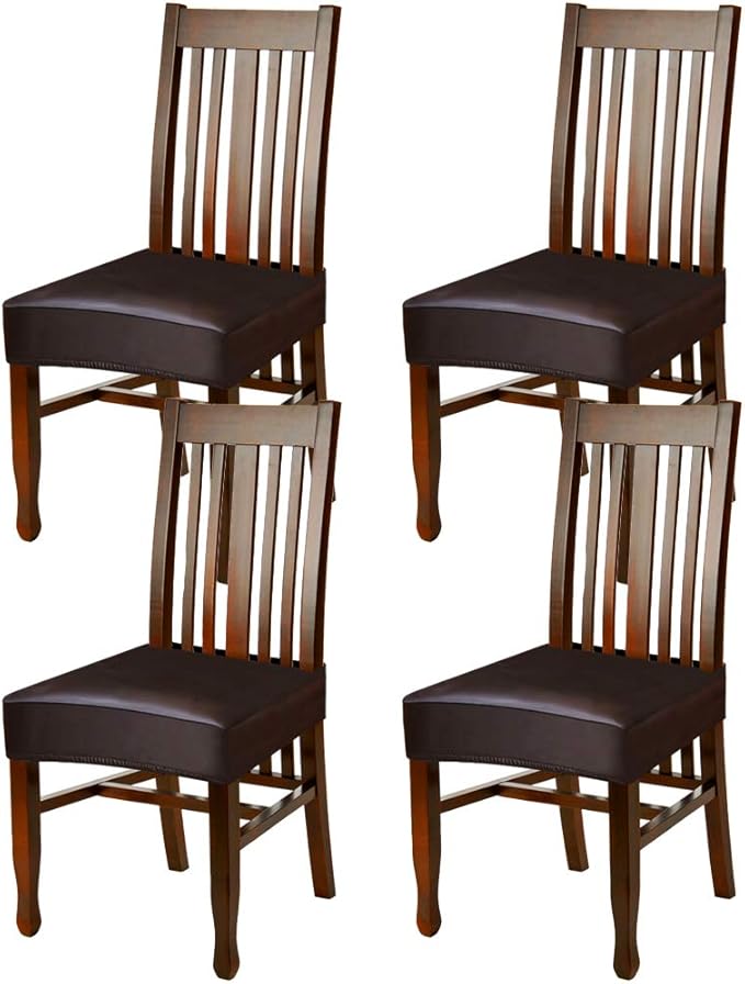 Fuloon Dining Chair Covers Set of 4, Solid Pu Leather