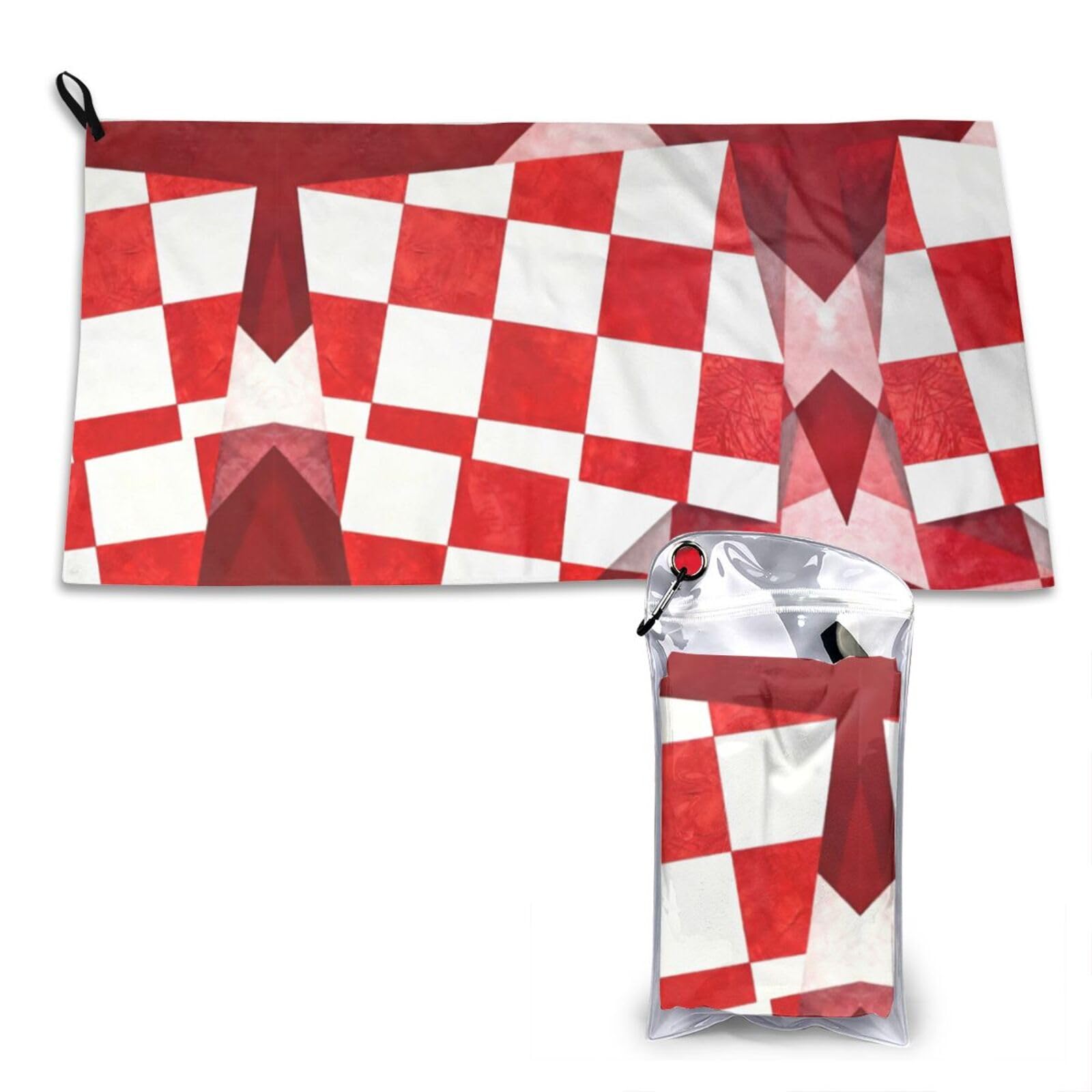 DUYKIMQW Red and White Grid Print Quick Dry Towel 16x31.5in White