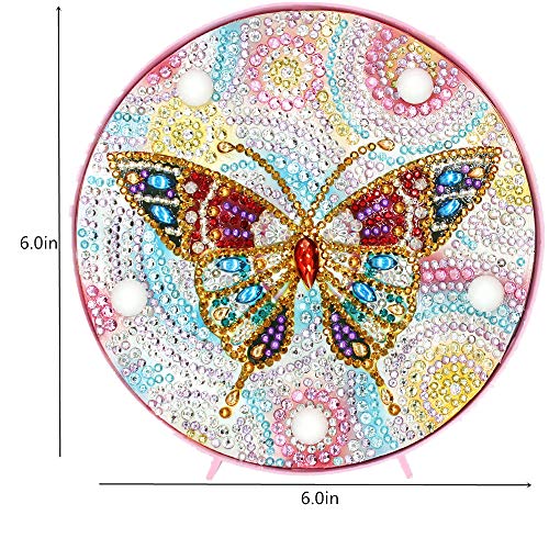 Yobeyi DIY Diamond Painting Lamp with LED Lights Full Drill Crystal Drawing Kit Bedside Night Light Arts Crafts for Home Decoration or Christmas Gifts 6.0x6.0inch (Butterfly-B) - Thumbnail 5
