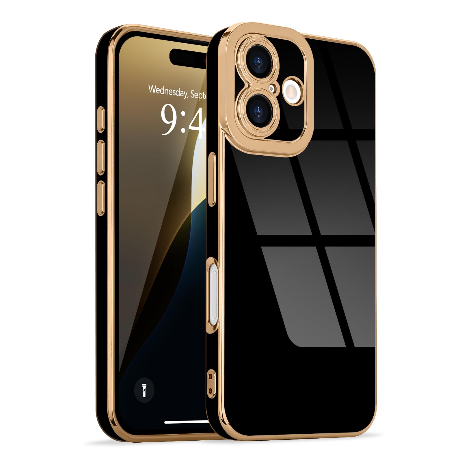 Lafunda Designed for iPhone 16 Plus Case Cute, Luxury Plating for Women Girls Gold Edge Soft TPU Bumper Cover with Camera Protection Shockproof