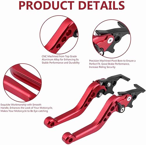 Miniatura 8 de Keenso 1 par de palancas de freno de motocicleta, palanca de freno de 0.866 in, disco doble para Yamaha, Honda, Suzuki, GY6 Xmax 400 (rojo)