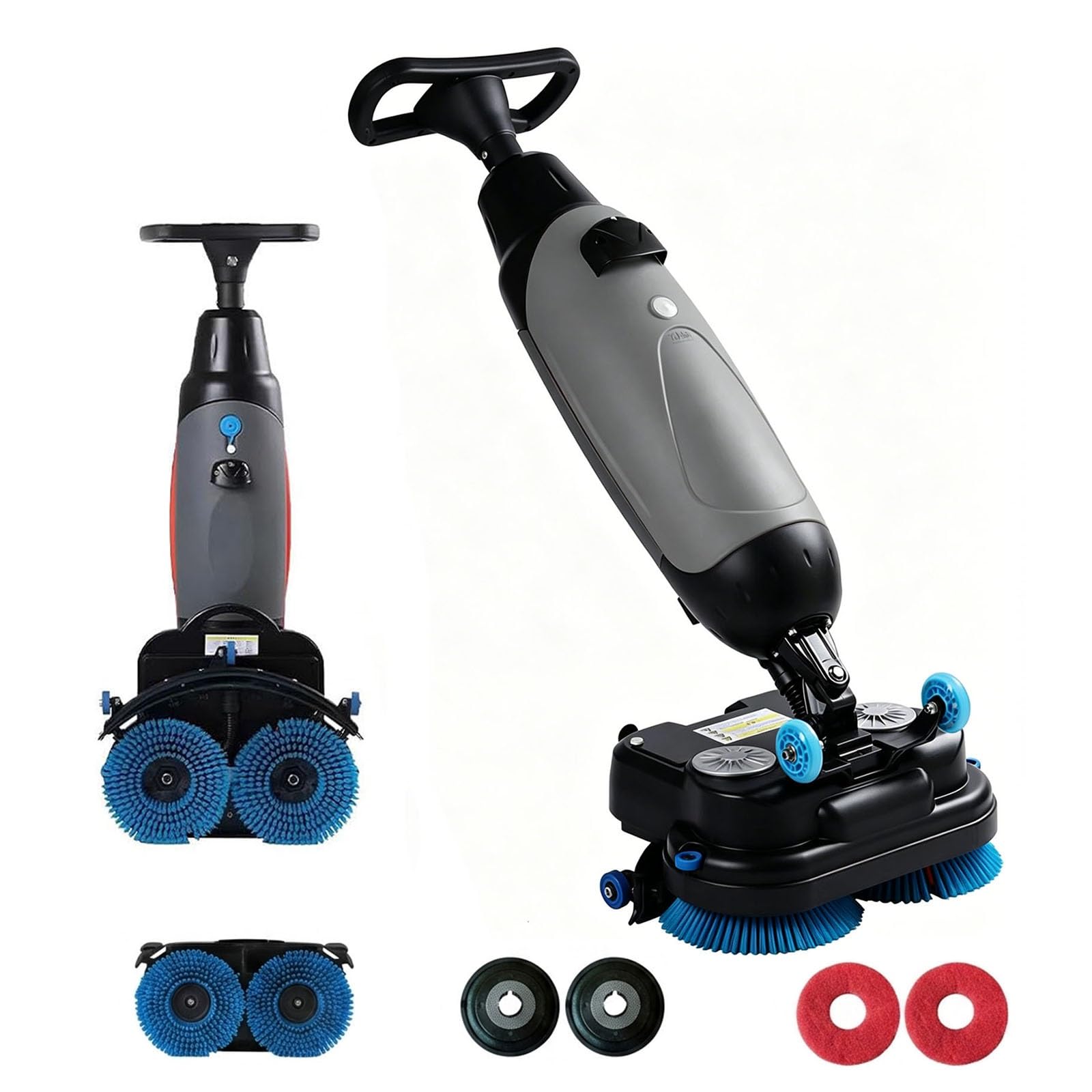 Máquina de Limpieza Industrial, Fregadora Compacta con Batería 104Ah, 1200m²/h, Doble Cepillo 500W para Mantenimiento Diario, Eficaz y Ergonómica(Gray)