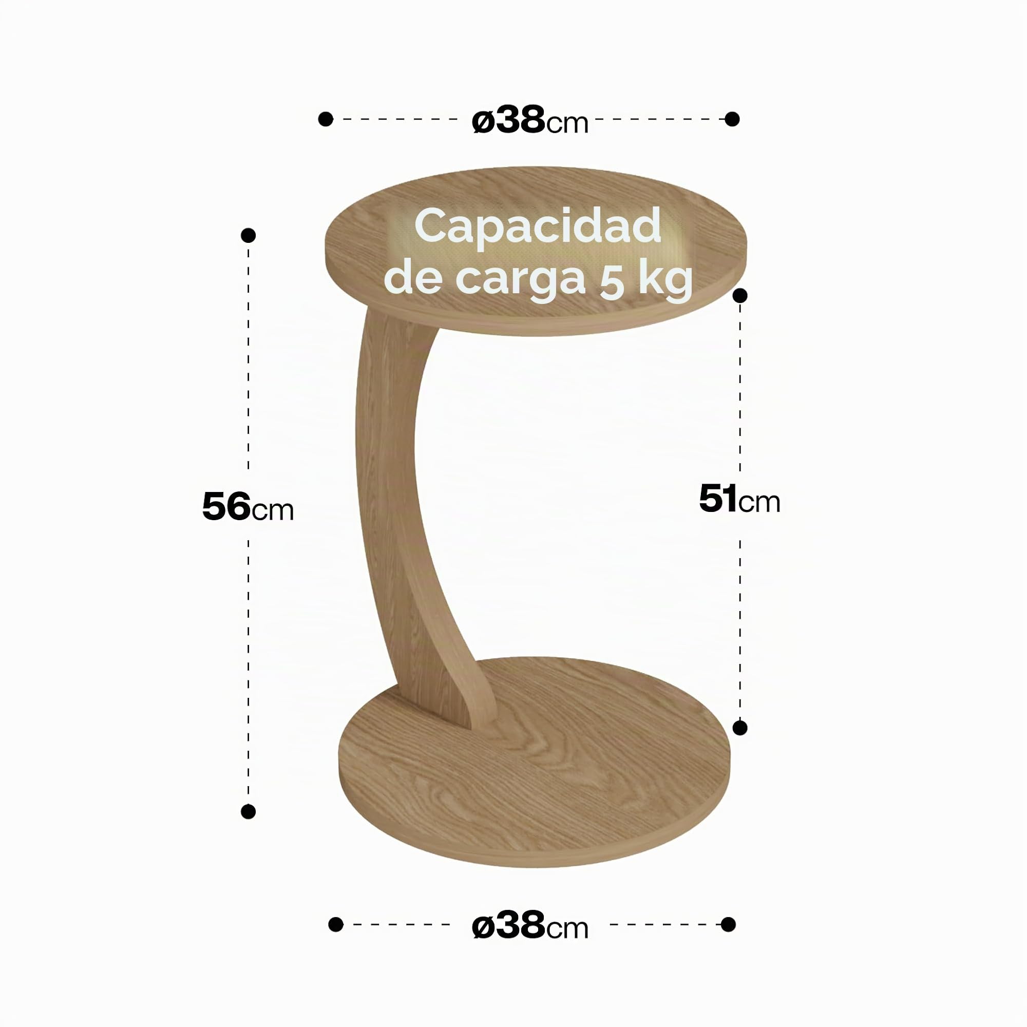 sugodesign Mesa Auxiliar con Ruedas, Pequeña Mesa de Café en Forma de C, Elegante Mesa Auxiliar en un Hermoso Efecto de Roble Natural, Mesa Redonda como Mesa de Sofá, Mesa de Sofá