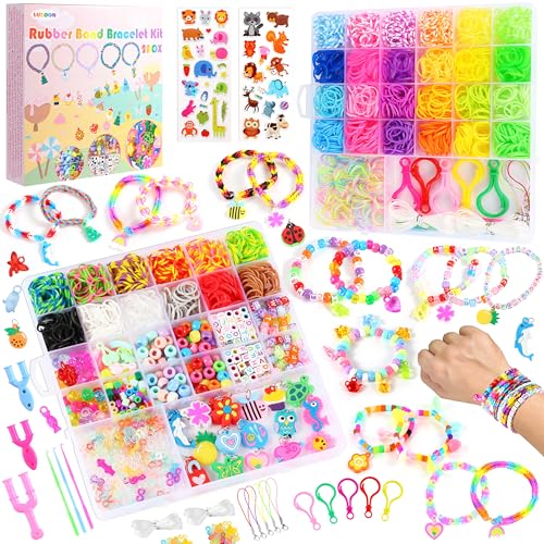 LUZOON kit de pulseira elástica infantil de 3000+, kit de pulseira elástica de 37 cores para kit de pulseira elástica Loom Rubber, contas adequadas para fazer atividades manuais para crianças (37