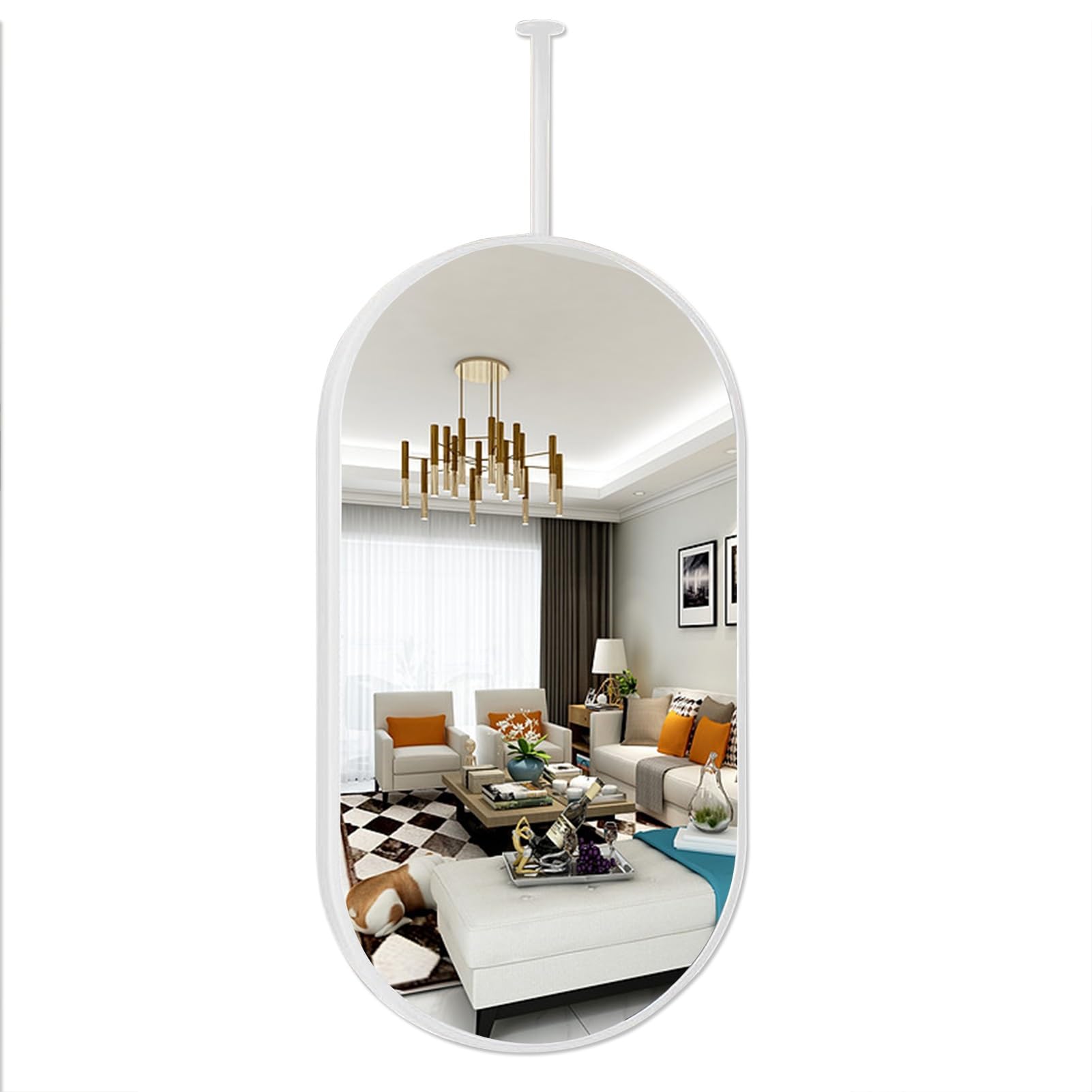 FGXHHS Floating Bathroom Home Decorative Hanging Mirror, with White Metal Frame Ceiling Rod Mirror HD Vanity Make-up Mirrors - Customizable Pole (Size : 40cmx60cm)