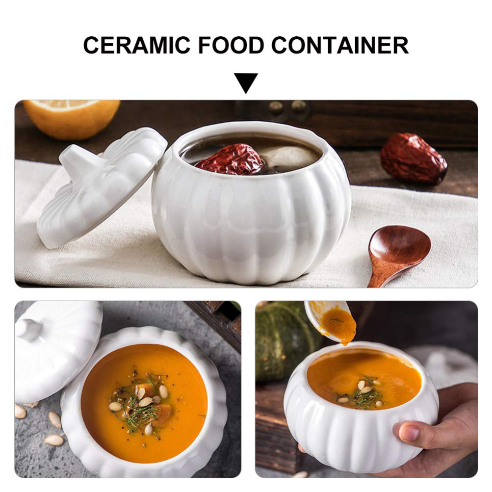 ifundom Ciotola In Ceramica Per Noodle Ramen Graziosa Ciotola A Forma Di Zucca Con Coperchio Stoviglie In Ceramica Per Noodle Porridge Riso Adatte Al Forno