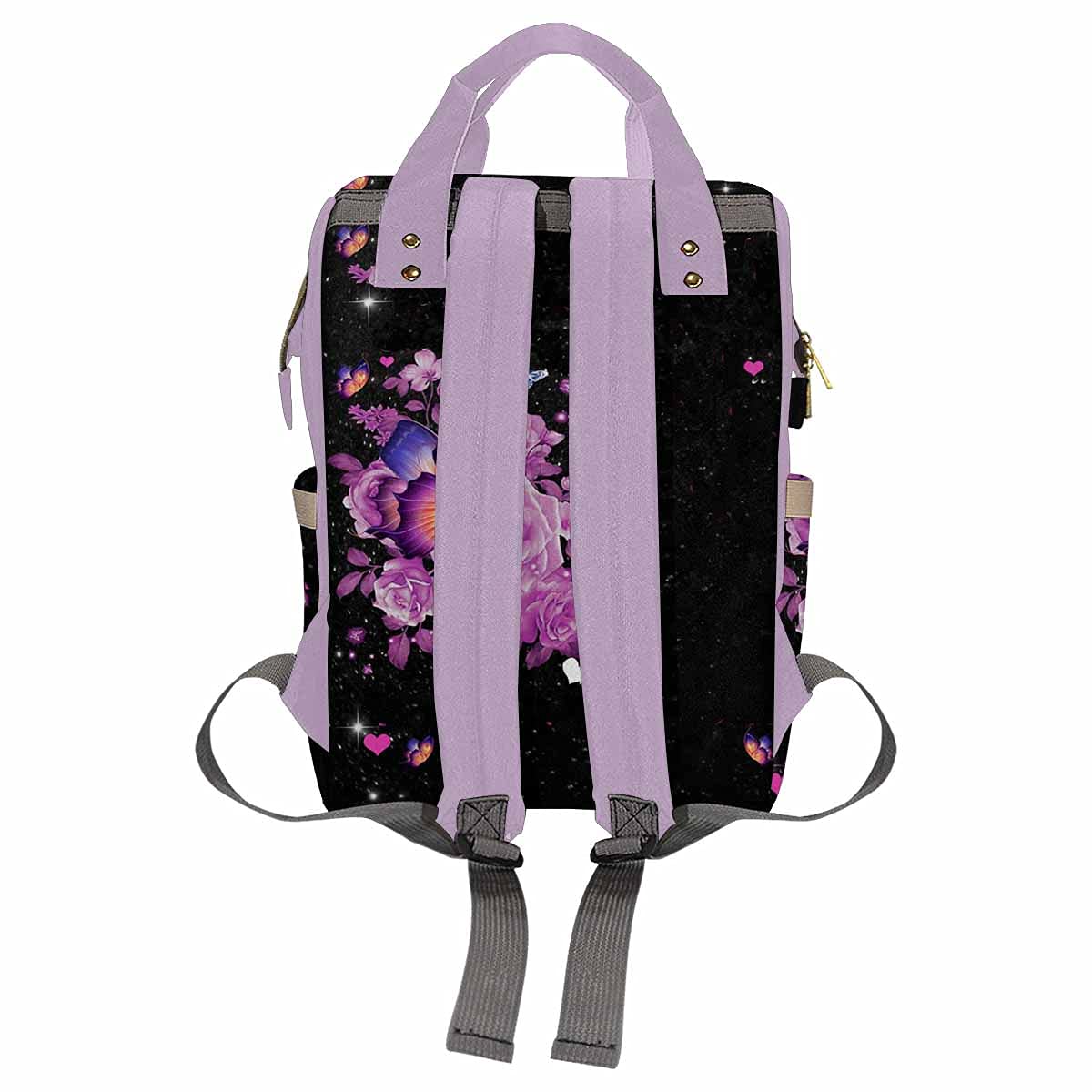 Newcos Personalized Purple Butterflies and Flowers Diaper Bag Backpack with Name Custom Mommy Nursing Baby Bags