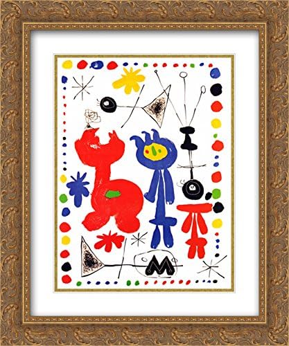 Personnage et Oiseaux 2X Matted 20x24 Gold Ornate Framed Art Print by Joan Miro