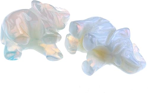 Miniatura 7 de Jovivi 2 piezas hechas a mano con piedras preciosas talladas de opalita de elefante, estatua de elefante de 1.5 pulgadas, decoración de cristal para
