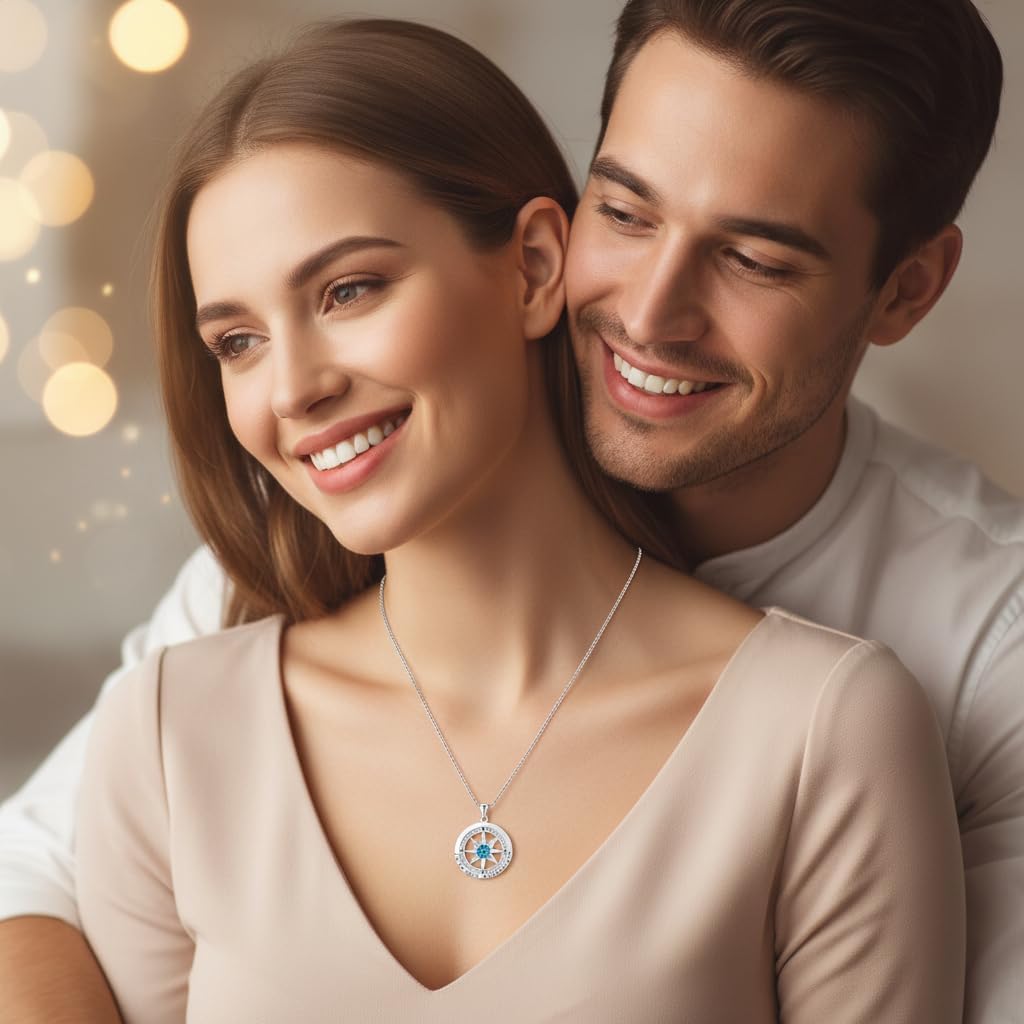 Compass Necklace for Women Wife Girlfriend Mom Daughter Gifts S925 Sterling Silver Jewelry For Anniversary Rose Gold Gifts For Birthday Christmas Mothers Valentines Day 12 Birthstones - Image 2