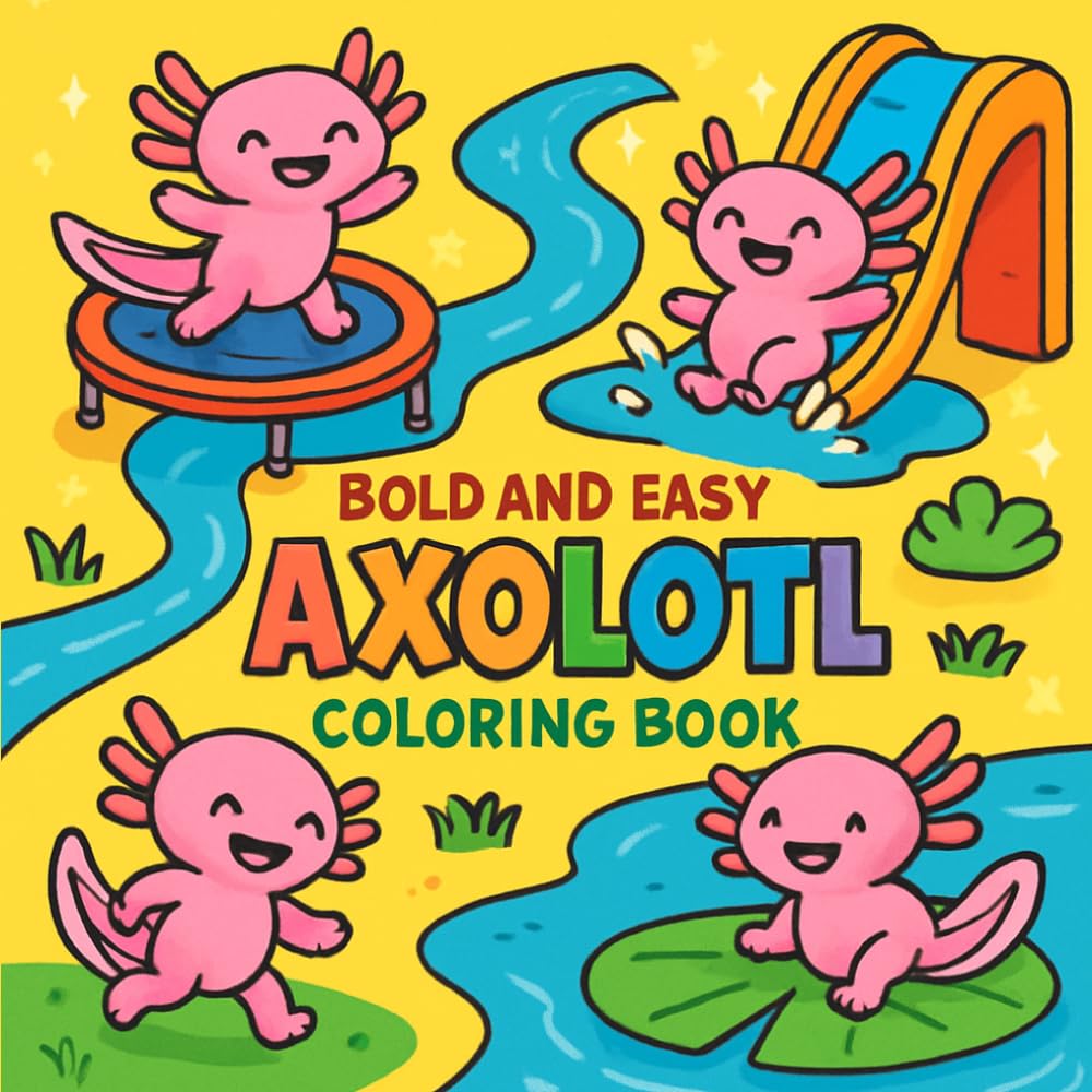Axolotl Bold Easy Coloring Book: 50 Cute and Simple Designs for Stress Relief and Creative Fun for Kids, Teens and Adults