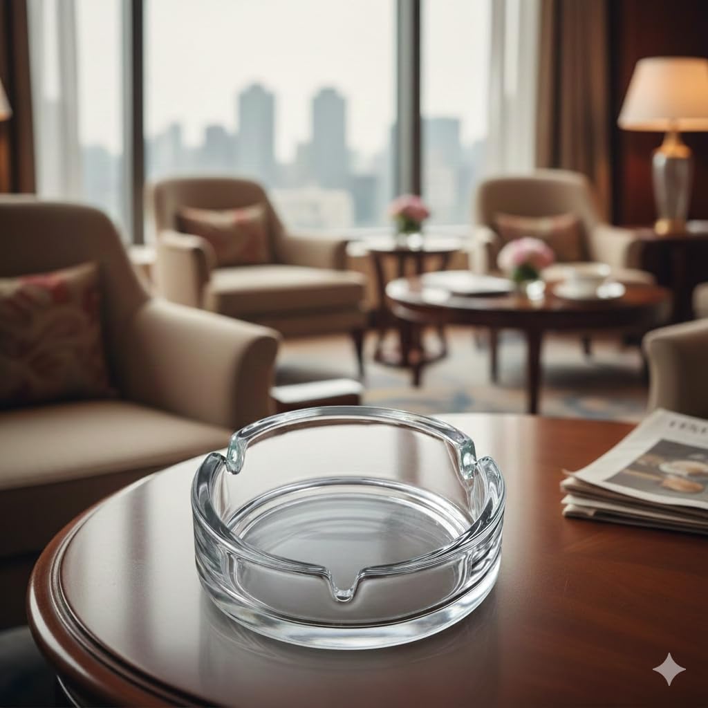 Glazora Hub Elegant Crystal Glass Ashtray for Cigarettes 101 MM Set Of 1, Heavy Duty, Modern Round Design, Perfect For Home, Office, Patio, or Indoor/Outdoor Use – Easy to Clean, Clear 4