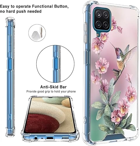 Miniatura 4 de OOK Funda transparente compatible con Samsung Galaxy A12 5G, diseño de colibrí rosa, TPU flexible, a prueba de golpes, antiarañazos, funda
