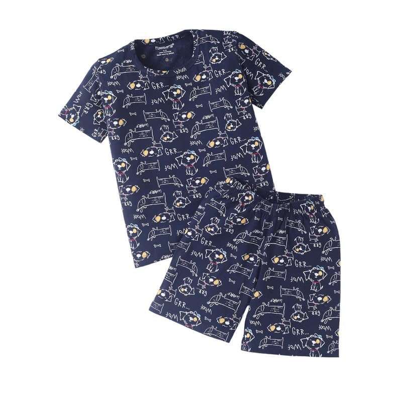 Image of Kids Premium Cotton T-Shirt & Shorts Set for Boys - Half Sleeves Printed Summer Co-Ord Set with Pockets, Soft & Comfortable Casual Wear Outfit